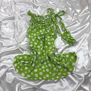 y2k Halter Top Green Polka Dot Cato Sleeveless Tie Neck Blouse L